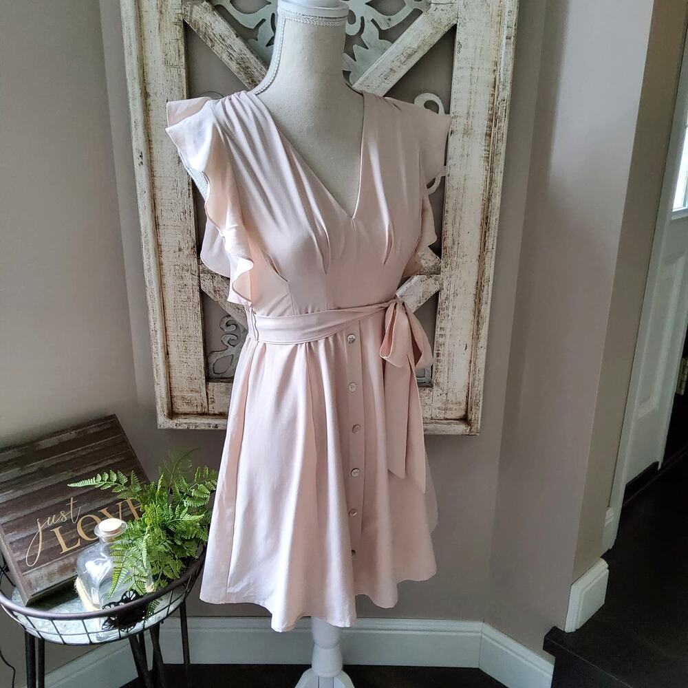 Favlux Sand Ruffle Belted Mini Dress Romantic Sleeveless A Line Small